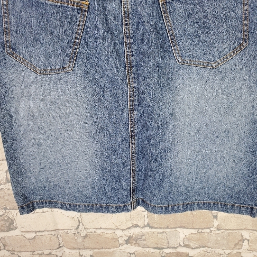 Vintage Midi Denim  Skirt 13 Blue Fade Front Slit Cotton Ginny Coastal Festival - Picture 7 of 10